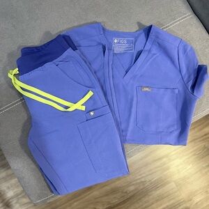 Figs Purple Scrub Set with Bright Neon lime green Accents